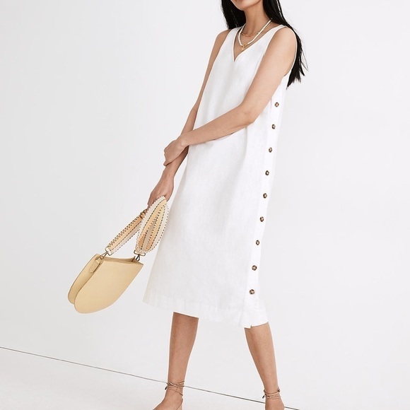 NWT MADEWELL Linen-Cotton Side-Button Midi Dress/ BLACK - Picture 2 of 6